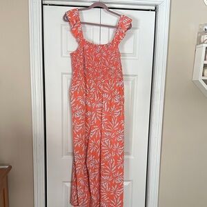 LOFT Orange and White Floral Jumpsuit